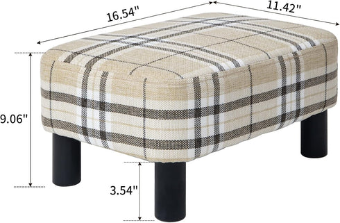 16.54" RF-BD215 IBUYKE Small Footstool, Linen Fabric Pouf, with Padded Seat Pine Wood Legs and Padded Rectangular