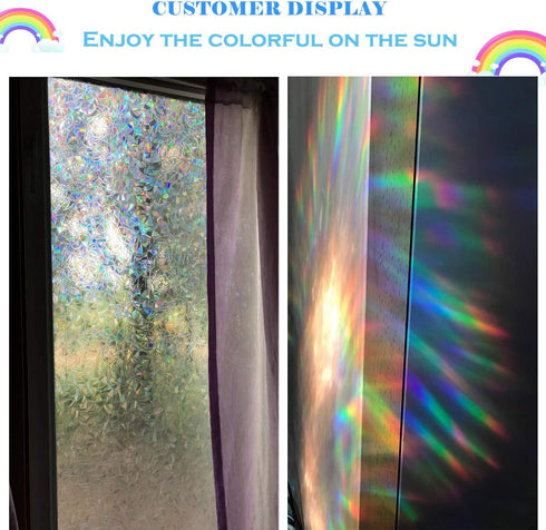 Niviy Rainbow Window Film Privacy Window Sticker Vinyl 3D Decorative Window Cling Non Adhesive Removable Window Covering for Living Room Kitchen Office 17.7 x 78.7 inches by Niviy