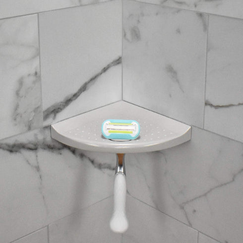 Questech Decor Corner Shower Footrest - Shower Shaving Shelf for Inside Shower Tiled Walls, Cool Gray