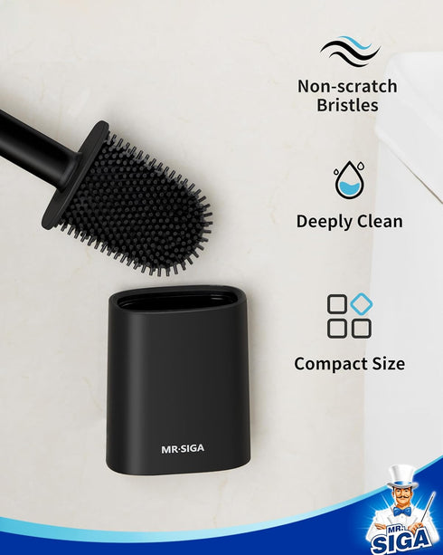 Set, 2 Pack MR.SIGA Toilet Brush and Holder Wall Mounted Toilet Bowl Brush, Compact Toilet Scrub Brush with Holder