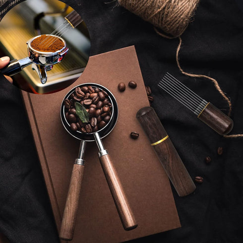 Espresso Coffee Stirrer with 8 Needles, 0.4mm Distribution Tools with Natural Wood Handle