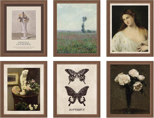 QIAOMICS Vintage Wall Art Prints, Rustic Aesthetic Farmhouse Poster, Flower Landscape Painting