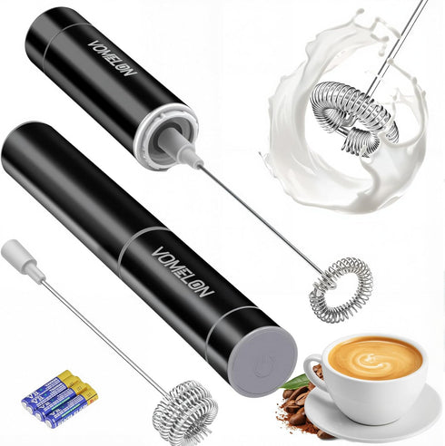 VOMELON Milk Frother Handheld, Battery Operated Coffee Foamer Drink Mixer with 2 Stainless