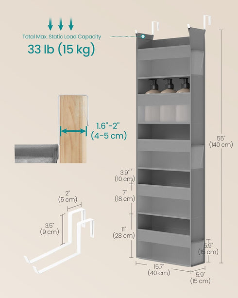 Set 2 5 5-Tier URDH008G01 SONGMICS Over The Door Organizers, of Hanging Door Organizers with Large Pockets, Fabric