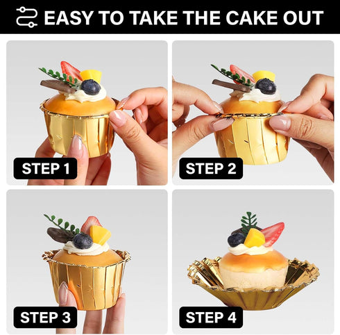 EUSOAR Gold Cupcake Cups - 3.5 Oz, 50pcs Disposable Foil Muffin Liners, Ramekin Aluminum Holders for Baking