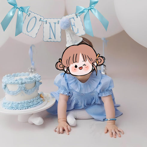 Cuvaho Blue & White Bow High Chair Banner for One Sweet Boy First Birthday Party Decorations Smash Cake Photo Shoot