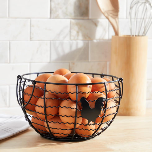 Juvale Wire Egg Basket Countertop Organizer, 8.2 x 8.2 x 4.9 in Black Iron - Rustic Style
