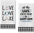 Seliem Live Love Lake House Kitchen Dish Towel Set of 2 - Black White Buffalo Plaid Check Anchor Paddle Hand Drying