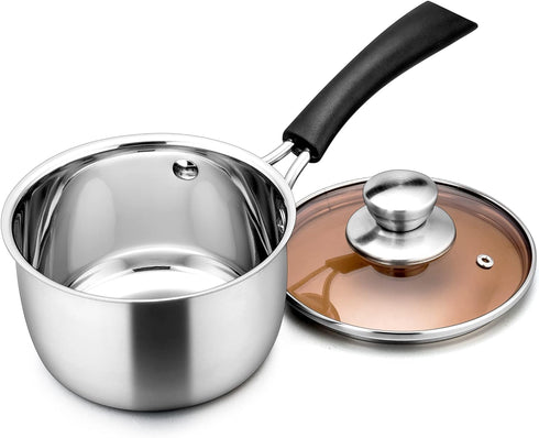 LIANYU 2QT Stainless Steel Saucepan with Lid, Small Soup Milk Pan for Home Kitchen, Dishwasher Safe
