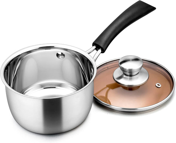 LIANYU 2QT Stainless Steel Saucepan with Lid, Small Soup Milk Pan for Home Kitchen, Dishwasher Safe