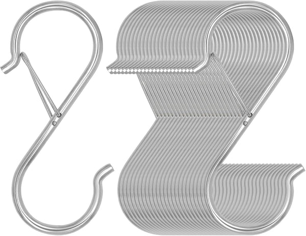 32 Pack S Hooks for Hanging - 3.5 inch Heavy Duty Metal S Shaped Hooks for Plants, Clothes, Kitchen Utensils