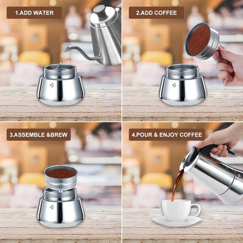 2 Cup 100ML 3.3oz Stainless Steel Moka Pot Espresso Maker - Italian Coffee Percolator for Home Camping