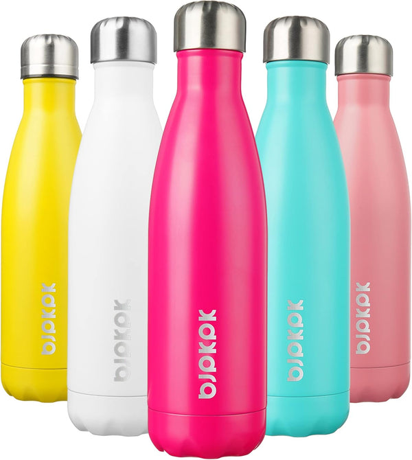 BJPKPK 17oz Insulated Stainless Steel Water Bottles, Sports Bottles Keep Cold for 24 Hours, Pink