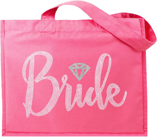 Giant Canvas Bride Tote Bag - 18" x 14" Diamond Motif Rhinestone Totes for Bridal Shower Gifts and Wedding Accessories