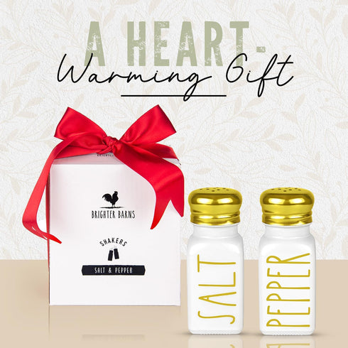 Luxury Gold Salt and Pepper Shakers Set by Brighter Barns, Modern Farmhouse Decor, Glass Shakers & Stainless Steel Lid