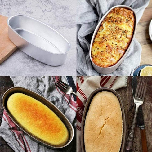 2 Pack Non-Stick Pro Bakeware Loaf Pans, 8in Oval Shape Aluminum Cake Pan for Home Kitchen, Bakery Breads