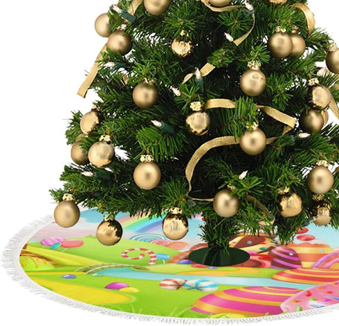 Kuziee Christmas Tree Skirt, 30 Inch Xmas Tree Ornament Spring Sweet Candy Cartoon Easter Party Decoration Tassels