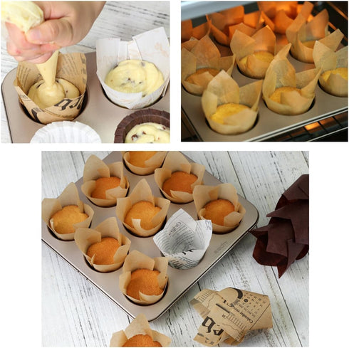 180 Pieces Tulip Baking Paper Cups Cupcake Muffin Liners in 3 Colors: White, Natural, Brown