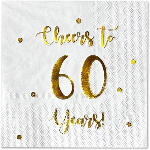 Cheers to 60 Years Cocktail Napkins - 50-Pack 3-Ply Napkins for Happy 60th Birthday & Wedding Anniversary Party
