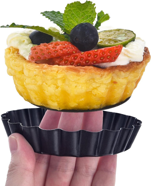 DATANYA 8 Pack Mini Tart Pans, 4 Inch Nonstick Round Quiche Pan with Removable Bottom for Dessert Baking