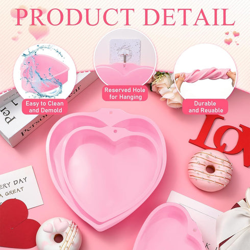 Heart Shaped Cake Pans, 3 Pcs Silicone Molds, Non-Stick Heart Baking Pans for Valentine's Day Desserts