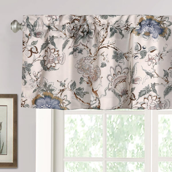 Blackout Curtain Valances for Kitchen Window/Living Room/Bathroom, 52" W x 18" L, Floral in Sage and Brown