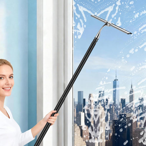 17'' 60'' 12'' (60'' - Metal Squeegee with Extension Pole for Window,Glass Door,Mirror, Wide Telescopic Shower Squeegee