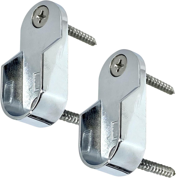 Oval Closet Rod End Supports, Screw on Type, 15mm x 30mm, Polished Chrome, 2 Pack
