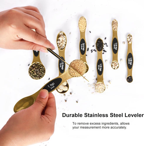 Magnetic Measuring Spoons Set, Stainless Steel with Leveler, Stackable Tablespoon for Baking and Measuring