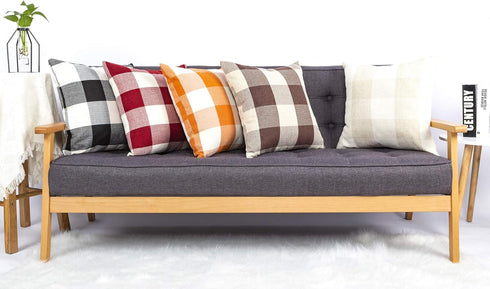 4TH Emotion Set of 2 Buffalo Check Plaid Throw Pillow Covers, 18 x 18 Inches, Black and White Polyester Linen for Fall