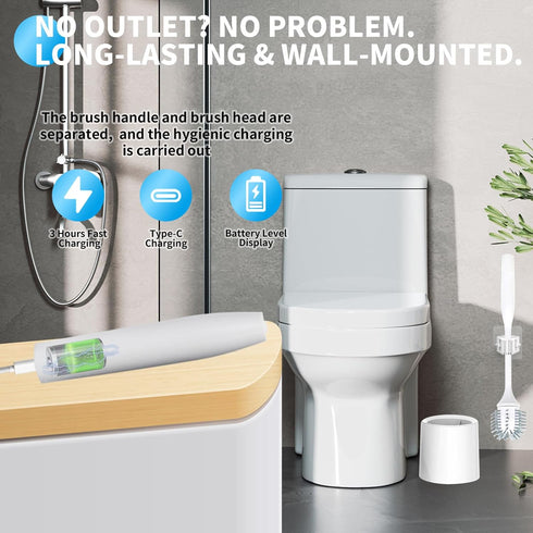 Aloevia IPX7 320RPM Electric Toilet Brush with Holder, Ultra Quiet & Powerful Scrubbing, Waterproof Self-Cleaning Brush
