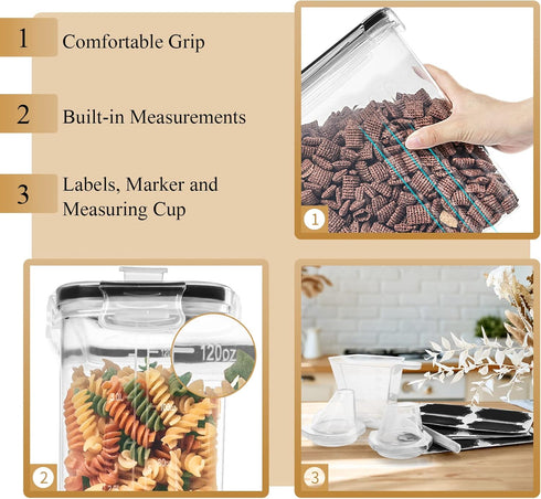 Set (4L,135.2 Oz), 4PCS 20 PRAKI Cereal Containers Storage Airtight Food Storage Containers with Pour Spout for Kitchen