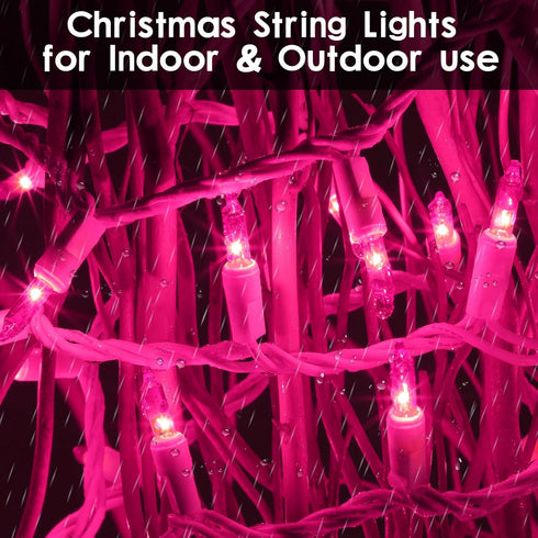 Brillarlights 100 Count 21ft Mini Pink String Lights, Indoor Outdoor Christmas Tree Lights UL Certified for Room