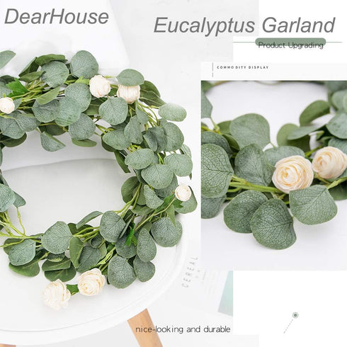 DearHouse 4Pack Faux Silk Eucalyptus Garland, Handmade Greenery Vines for Wedding Backdrop Arch Wall Decor