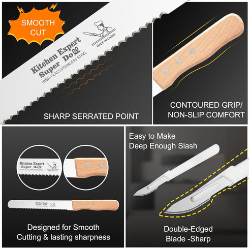 KNZIFPD 8 Inch, Wavy Edge Serrated Bread Knife Cuts Perfect Homemade Bread, Bagels, Cakes - Ultra Sharp Stainless Steel