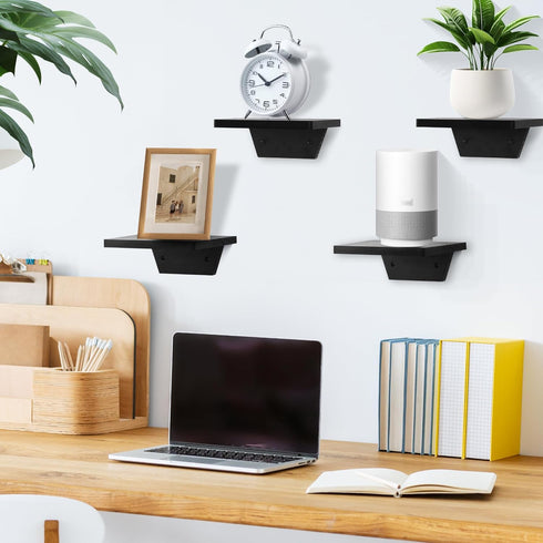 Room,Bedroom,Kitchen,Office,Pine,8x6 Inch,2 Pack(Black) PHOENANCEE Small Floating Shelves,Speaker Shelf,Trapezoid Wall
