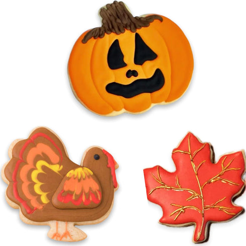 3 Pcs Thanksgiving Cookie Cutters - Maple Leaf & Pumpkin 4.5'', 4'', 3.6'' for Fall Baking