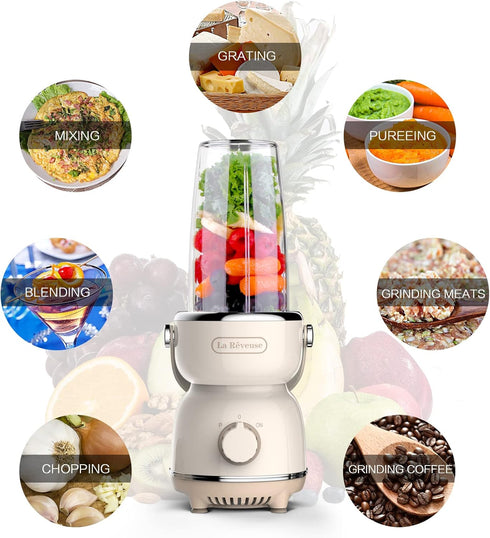 La Reveuse Personal Size Blender, 300 Watts for Shakes, Smoothies, Retro Style