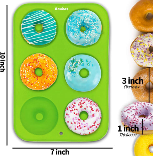 Anaeat 2 Pack Donut Pan Silicone Baking Mold, Non-Stick for 6 Full-Size Donuts, Easy Clean and Dishwasher Safe.
