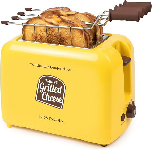 Nostalgia Deluxe Grilled Cheese Sandwich Toaster with Easy-Clean Toasting Baskets, Adjustable Toasting Dial, Yellow
