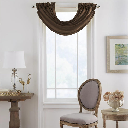 Elrene Home Fashions Versailles Room-Darkening Faux-Silk Waterfall Window Valance, 52" x 36", Chocolate Brown