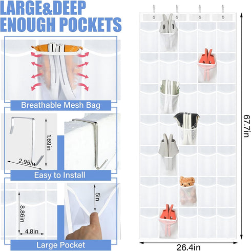 2 70 Closet 35 Windyun Pcs Large over The Door Shoe Organizer Hanging Shoe Rack for Holder Pure Mesh Pockets Back