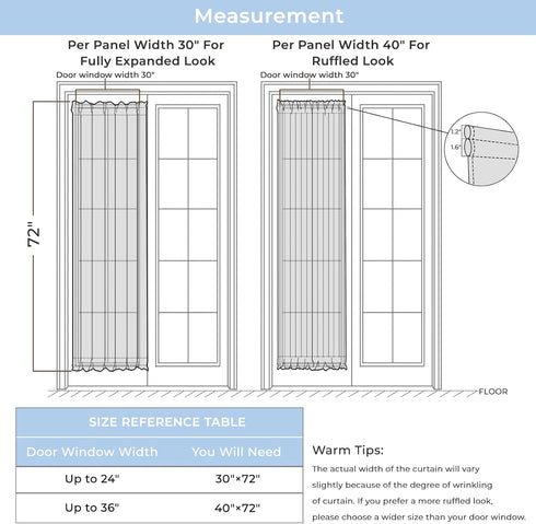 Rose Home Fashion Voile French Door Curtains, Set of 2 Panels, White, W30 x L72
