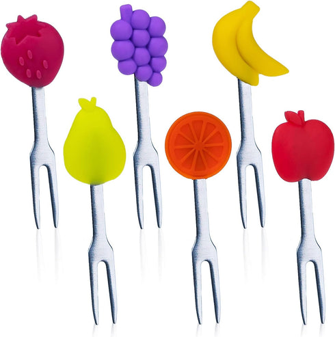 Cocktail Forks, 6-Piece Appetizer Forks, Fruit Shapes, Stainless Steel and Silicone Small