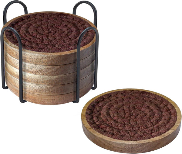Eykao 6 Pack Absorbent Coasters, 4.3 inches Cork for Coffee Tables, Wooden Drink