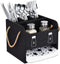 Ikee Design Wooden Utensil Caddy with Handles, Includes Salt Pepper Shaker, Silverware Holder Organizer for Countertop,