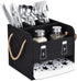 Ikee Design Wooden Utensil Caddy with Handles, Includes Salt Pepper Shaker, Silverware Holder Organizer for Countertop,