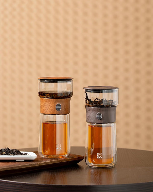 ZENS Modern Glass Infuser Teapot, One Touch Tea Maker for Loose Leaf Tea with Insulated Mug and Portable Case.