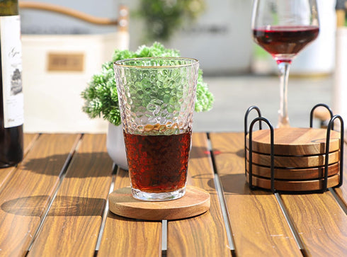 Set 6, 4 Inch WLWNWFT Wood Coasters for Drinks Tabletop Protection with Holder of Acacia Wooden Coaster for Coffee