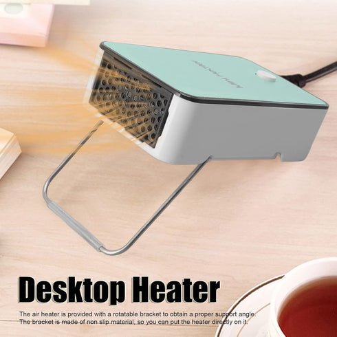 Mini Air Heater, Desktop Electric Warmer with Rotatable Bracket, Quick Heating for Home Office (Cyan)